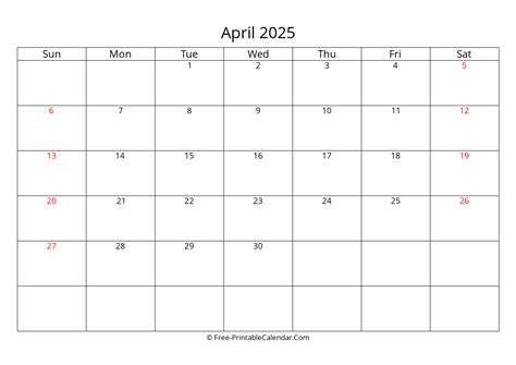 Printable Calendar 2025 Free Printable April Kenneth J Silveira