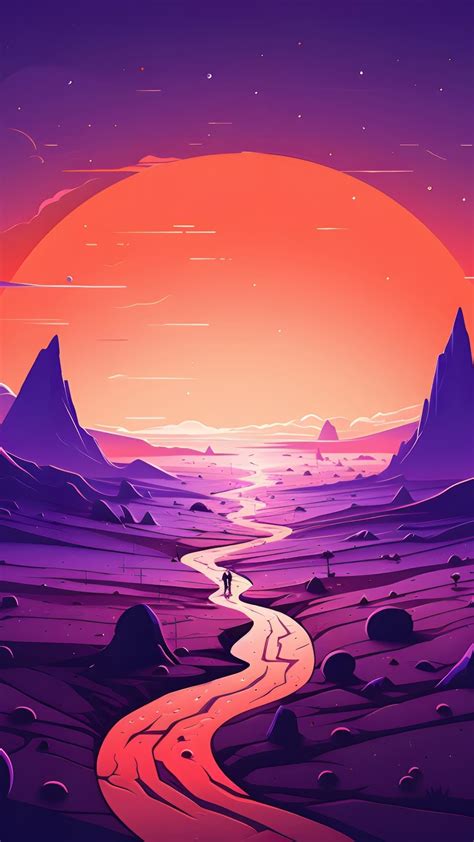 Landscape Sunset Cartoon Couple K Iphone Phone Wallpaper