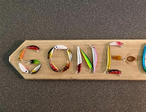 Gone Fishing Sign Wall Hanging W Fishing Lures Etsy