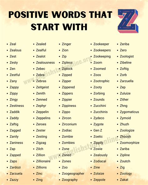 Adjective That Start With The Letter Z