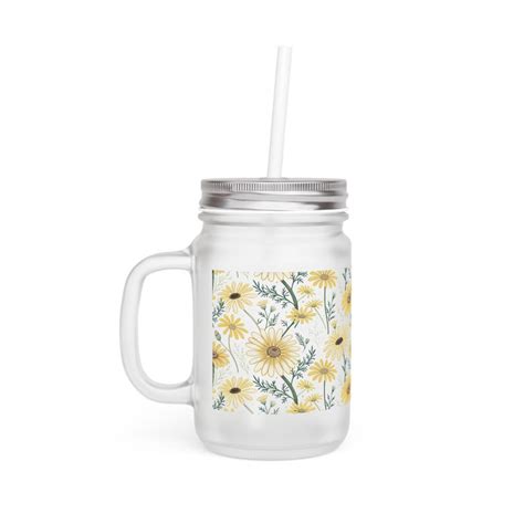 Floral Mason Jar With Straw Cute Drinkware Summer Party Decor Rustic