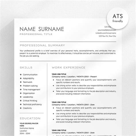 Ats Friendly Resume Template Minimalist Resume Template For Word