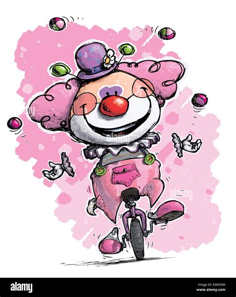 Clown On Unicycle Juggling Girlie Colors Stock Vector Image Art Alamy