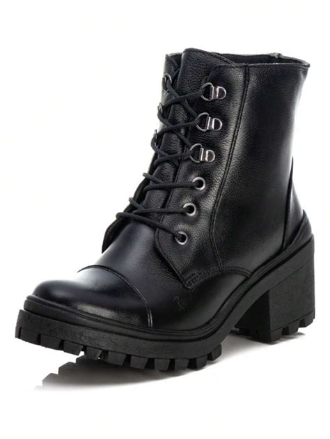 Bota Coturno Feminino Couro Tratorada 6738 SHEIN Brasil