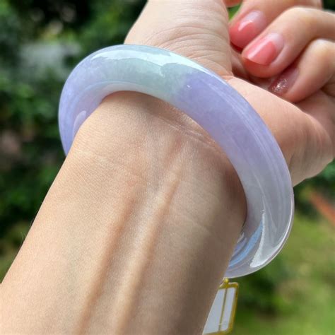 Round 55 63mm Jade Bangle Lilac Lavender Faint Green Grade A Jadeite