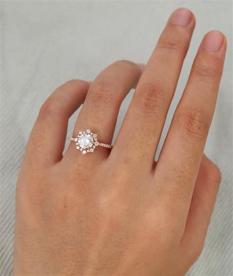 Vintage Engagement Ring Rose Gold Woman Halo Moissanite Engagement Ring