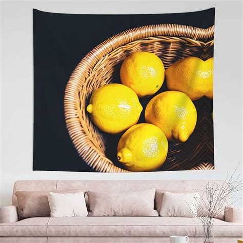 OWAWOWA Basket Lemon Wall Decor Tapestry 60 X 51 Inch Horizontal