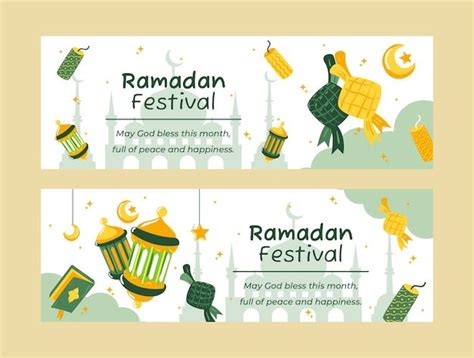 Free Vector Flat Ramadan Horizontal Banners Set Vector Free