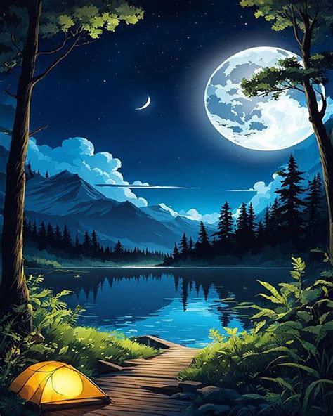 Moon Paint By Numbers For Adults Landscape Paint By Number On Canvas