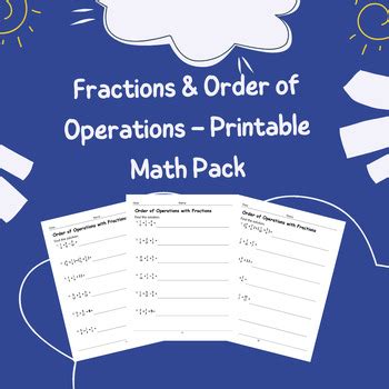 Fractions Order Of Operations Printable Math Pack By Samir Latrous