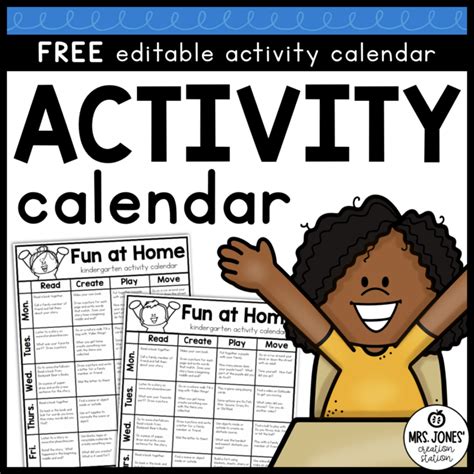 EDITABLE ACTIVITY CALENDAR Mrs Jones Creation Station