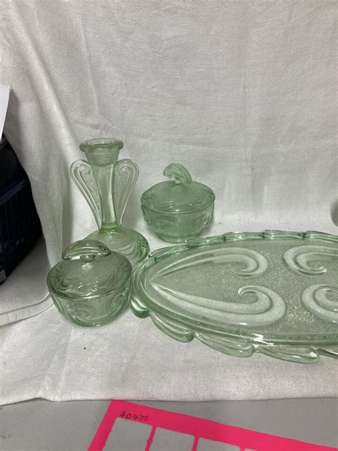 Vintage Piece Depression Glass Dressing Table Set Not Uranium Glass