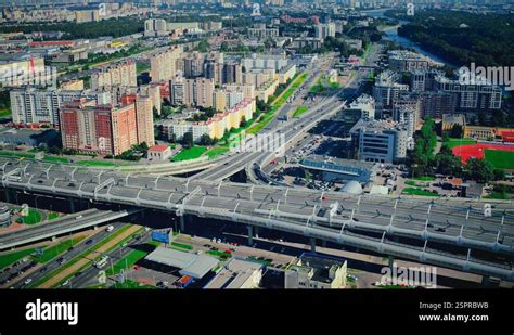 Car Traffic On Cross Road And Highway Intersection In Modern City Drone