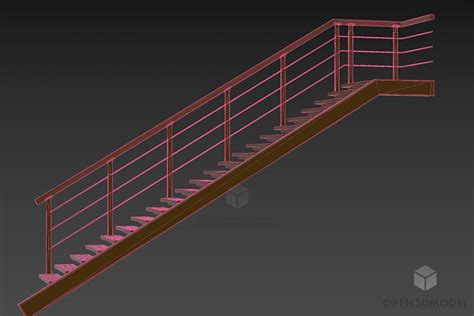 Staircase With Steel Wire Handle Free D Model Ds Gsm Max