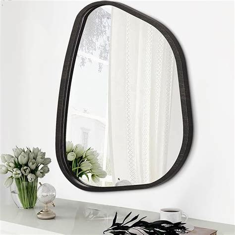 Hlfmvwe Asymmetrical Mirror For Wall Irregular Oval Wood Frame Modern