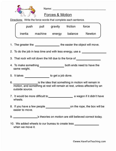 Forces And Motion Worksheet Lovely Forces Motion Worksheet Work Ideas