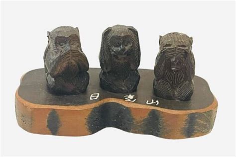 Vintage Hand Carved Wooden Wise Monkeys See Hear Speak No Evil