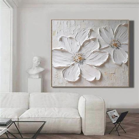 Handmade Hand Painted Oil Painting 3D Large White Flower Oil Painting