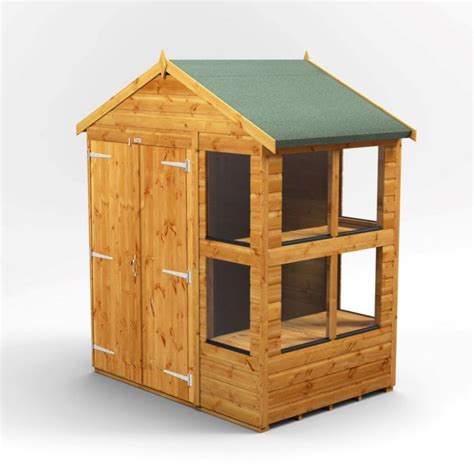 Powersheds Apex Roof Double Door Potting Shed 4ft X 6ft Golden Brown