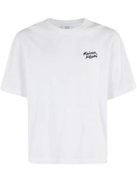 Maison Kitsun Logo Print T Shirt White Farfetch