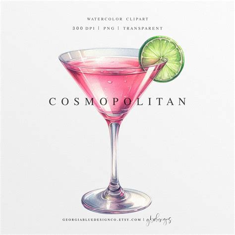 Cosmopolitan Clipart PNG Wedding Signature Drink Illustration Digital