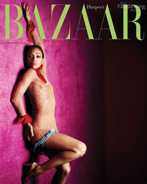 Zoe Saldana Nude Sexy Harpers Bazaar Us February Issue