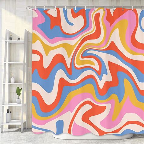 Boho Shower Curtain Cute Aesthetic S Abstract Wavy Swirl Bathroom