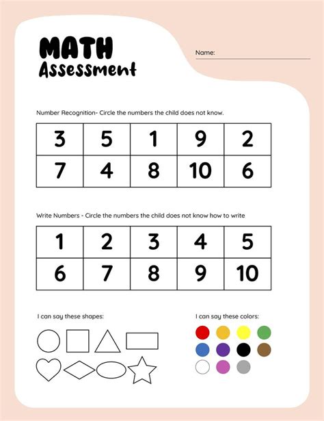 Preschool Assessment Templates For Math Practice