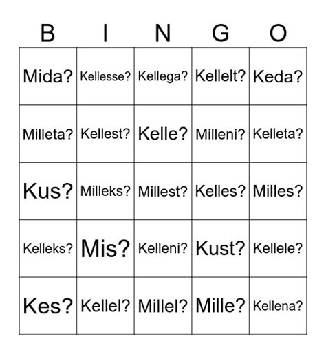 K Simused Bingo Card