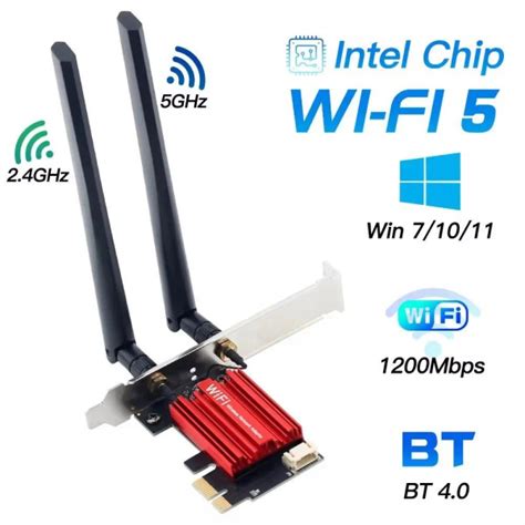 WiFi 5 адаптер AC1200 Bluetooth 4 0 PCI E Сетевая карта 2 4G 5 ГГц 802