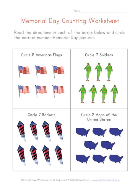 Memorial Day Count And Color Worksheet