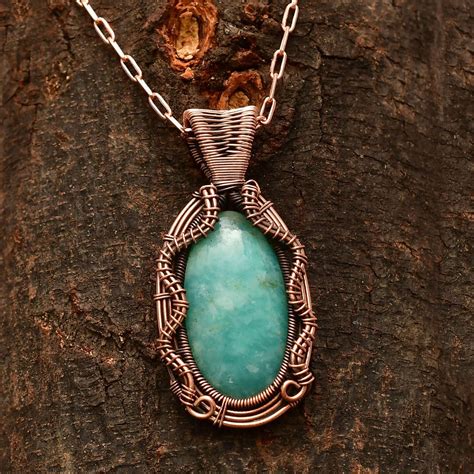 Amazonite Pendant Copper Wire Wrapped Gemstone Pendant Copper Handmade