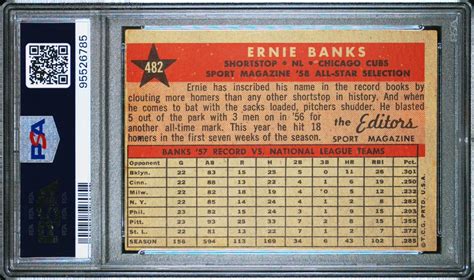 Ernie Banks 1958 Topps All Star 482 PSA 5 Freshly Graded Cubs