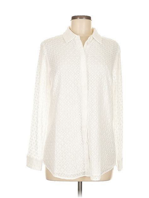 Talbots Polyester Polka Dots Ivory White Long Sleeve Blouse Size M