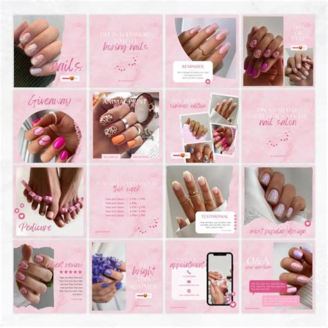 Nail Tech Instagram Template Pink Nail Tech Post Templates Manicurist