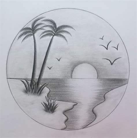 Very Easy Scenery Pencil Drawing In Circle Landscape Drawing