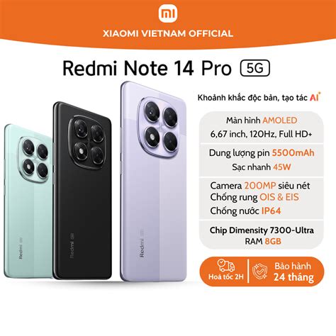 Điện Thoại Xiaomi Redmi Note 14 Pro 5G 8 256Gb Chính Hãng Bảo Hành