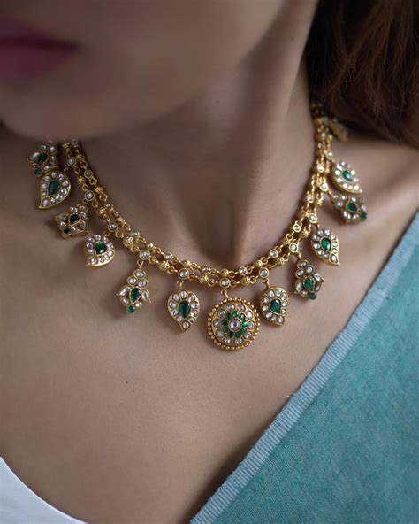 Gold Plated Multicolor Stones Necklace Sets From Prade Jewels South