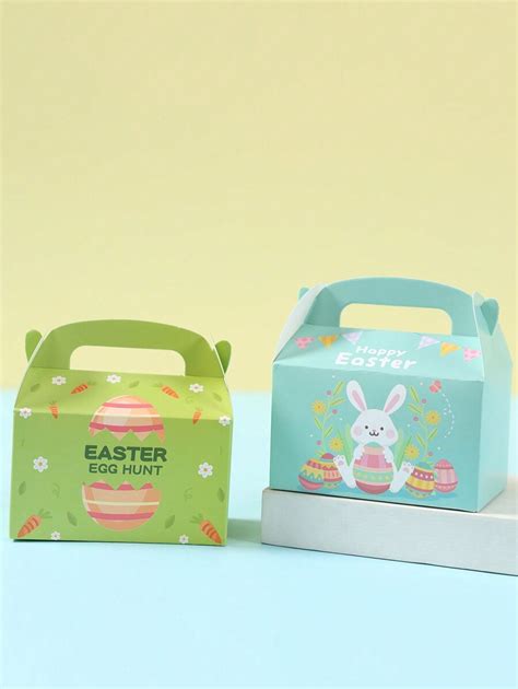 4pcs Happy Easter Party Paper Gift Box With Handle Easter Bunny Eggs