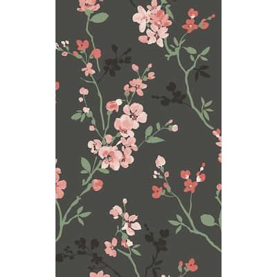 Walls Republic Black Classic Minimalist Floral Printed Non Woven Non