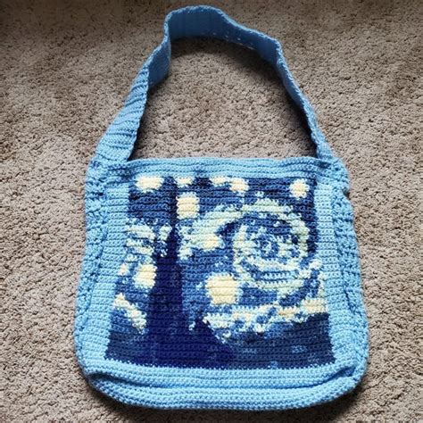 Granny Square Starry Night Bag Crochet Tapestry Crochet Bag