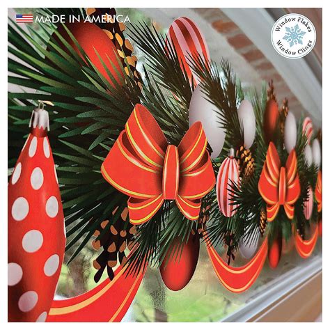 Window Flakes Fir Cone Ribbon And Ornament Window Cling Decal