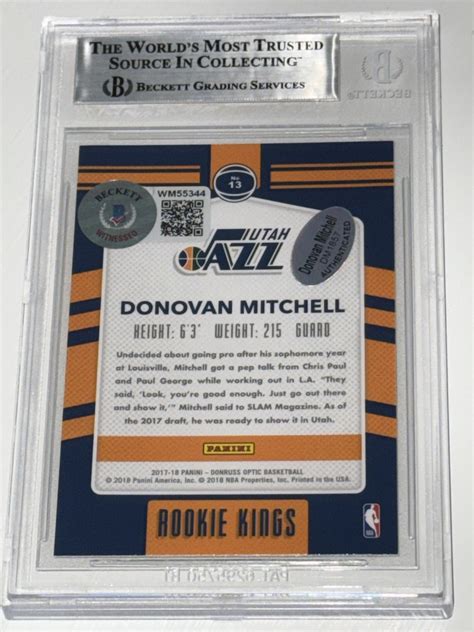 2017 18 Donruss Optic Donovan Mitchell Signed 13 RC Rookie Kings BGS