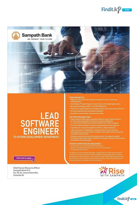 sampath bank vacancies  lead software engineer