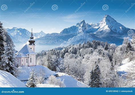 Winter Wonderland in the Alps with Church Stock Photo - Image of chalet, christmas: 69518942