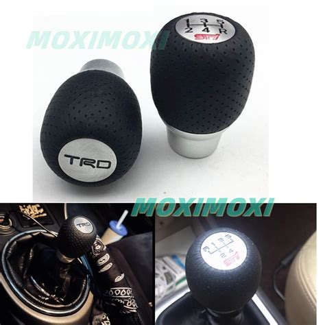 TRD STI 5 Speed Leather Gear Knob Shifter Lever Head For Toyota Gear