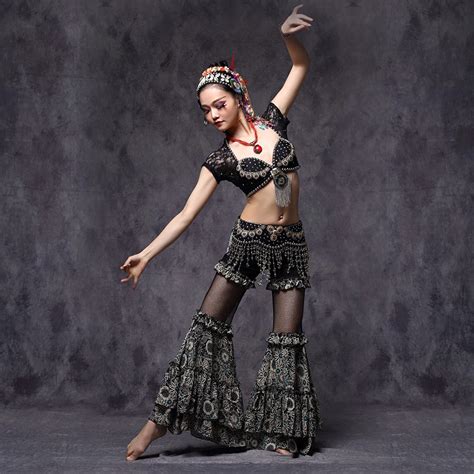 2018 Tribal Belly Dance Clothes 3pcs Outfit Sexy Lace Tops Belt And Pants Women Dance Costume