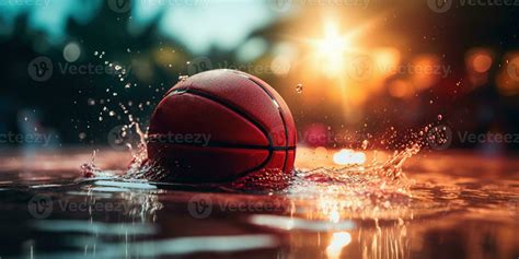 Generative Ai Basketball Ball On The Court With Water Splash And