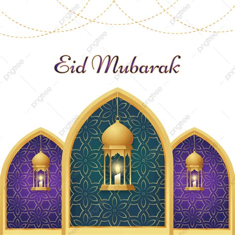 รูปการออกแบบ Eid Mubarak พร้อมมัสยิดรูปร่างและตะเกียง Png มุสลิม