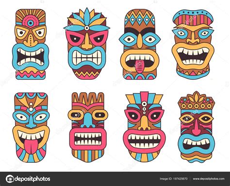 Hawaiian Mask Of Tiki God Wooden African Sculpture Vector Image By